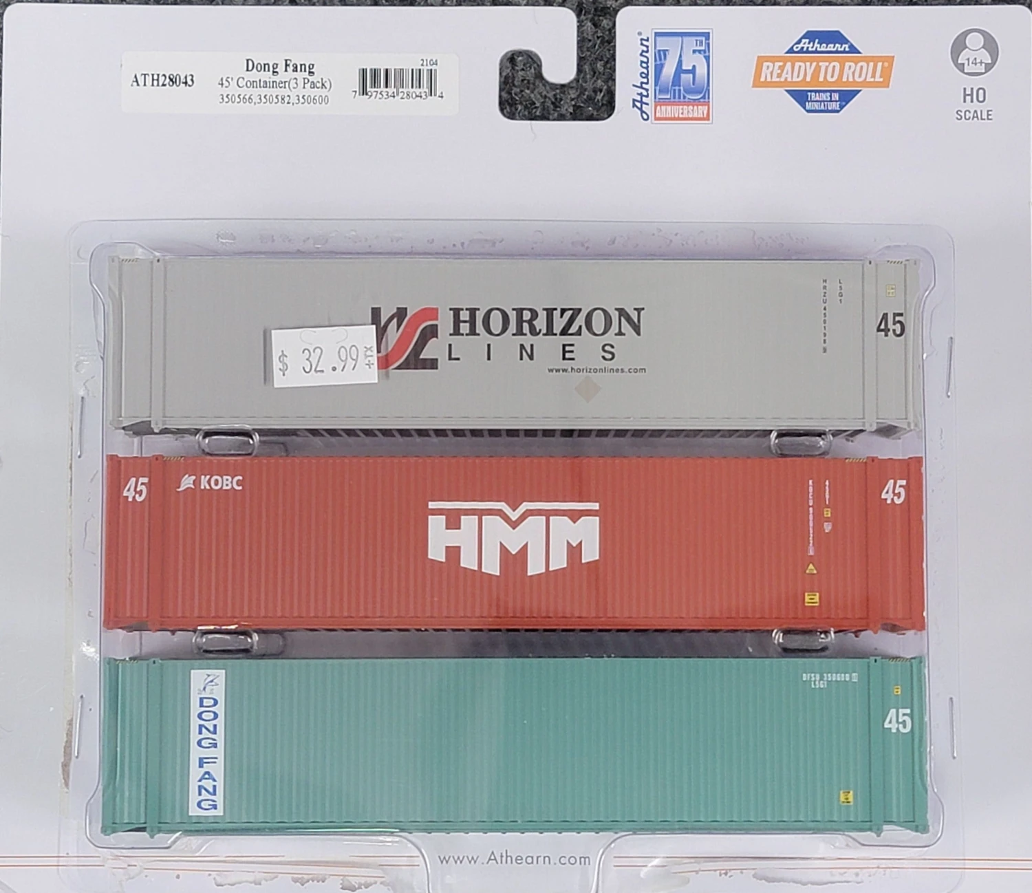 Athearn HO Scale 45' Container Dong Fang HMM And Horizon Lines Mixed 3 Pack 1 Athearn HO Scale 45' Container Dong Fang HMM And Horizon Lines Mixed 3 Pack