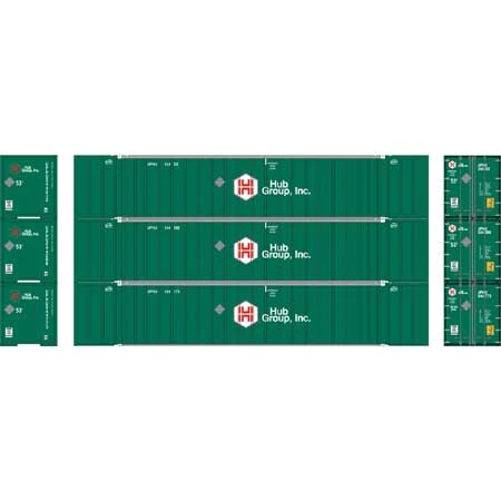 Athearn 40125 HO Scale 53' Stoughton Intermodal Container HUB Group UPHU 3 Pack #2 2 Athearn 40125 HO Scale 53' Stoughton Intermodal Container HUB Group UPHU 3 Pack #2 - Image 2