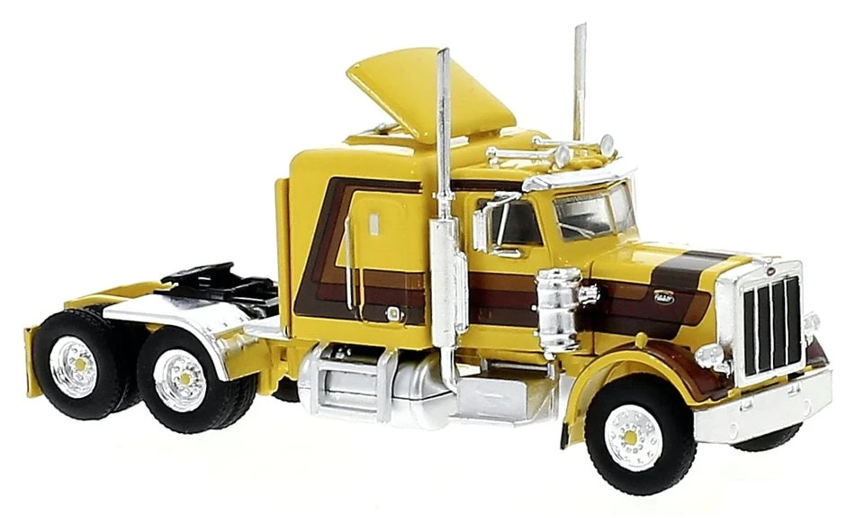 Brekina 85703 HO Scale 1976 Peterbilt 359 Sleeper Cab Tractor Yellow And Brown 1 Brekina 85703 HO Scale 1976 Peterbilt 359 Sleeper Cab Tractor Yellow And Brown